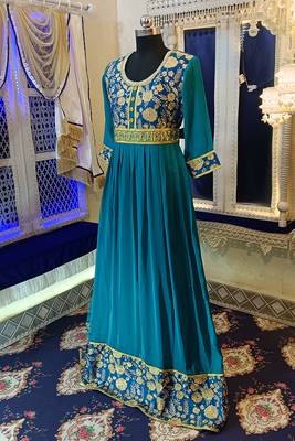 Sea green designer embroidery abaya 1