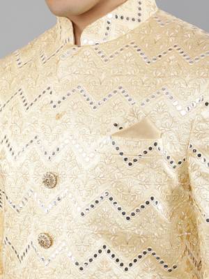 men's thread embroidered with mirror work sherwani set 4