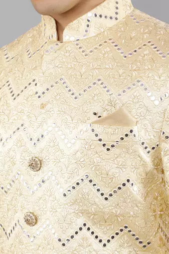 men's thread embroidered with mirror work sherwani set