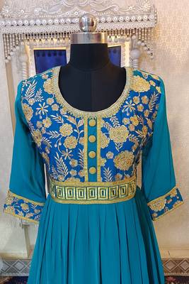 Sea green designer embroidery abaya 3