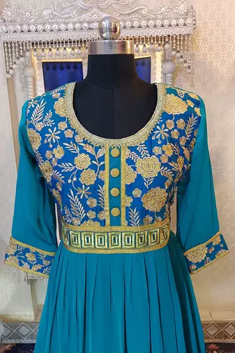 Sea green designer embroidery abaya