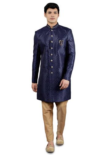 men's woven design ethnic sherwani set
