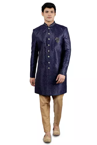 men's woven design ethnic sherwani set