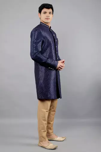 men's woven design ethnic sherwani set