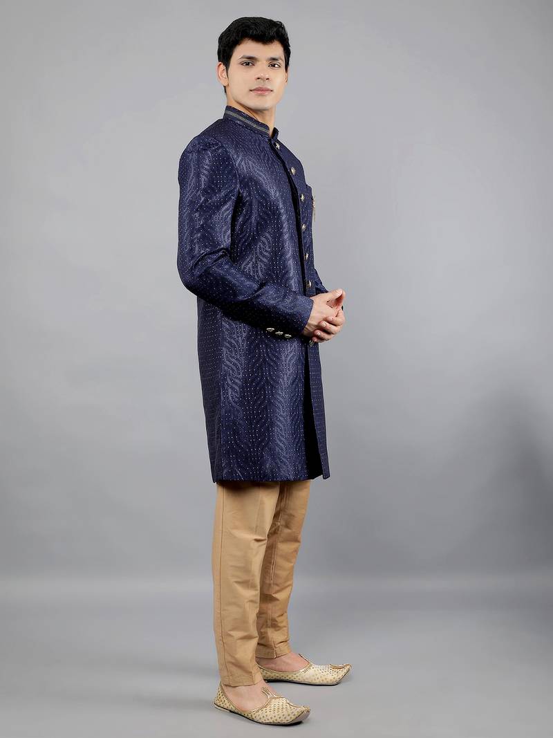 men's woven design ethnic sherwani set