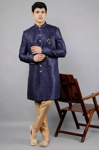 men's woven design ethnic sherwani set