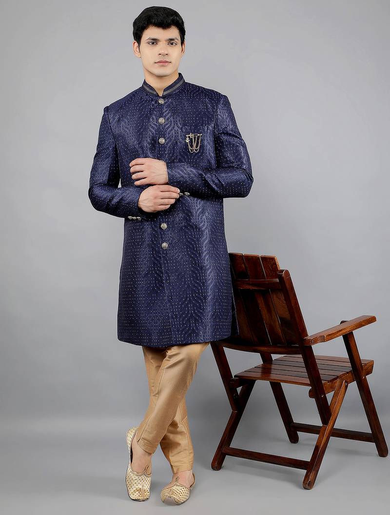men's woven design ethnic sherwani set