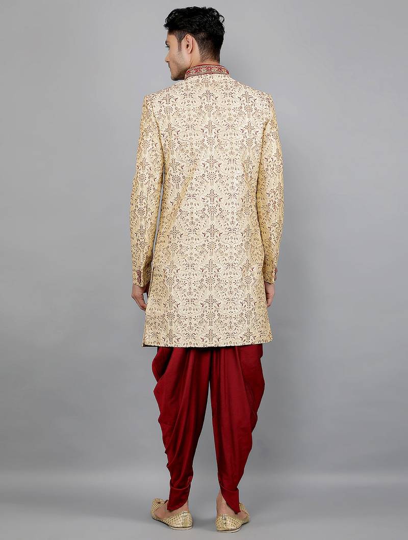 men's floral embroidered sherwani set