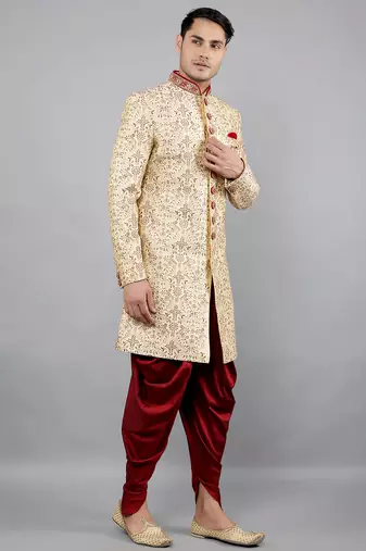 men's floral embroidered sherwani set