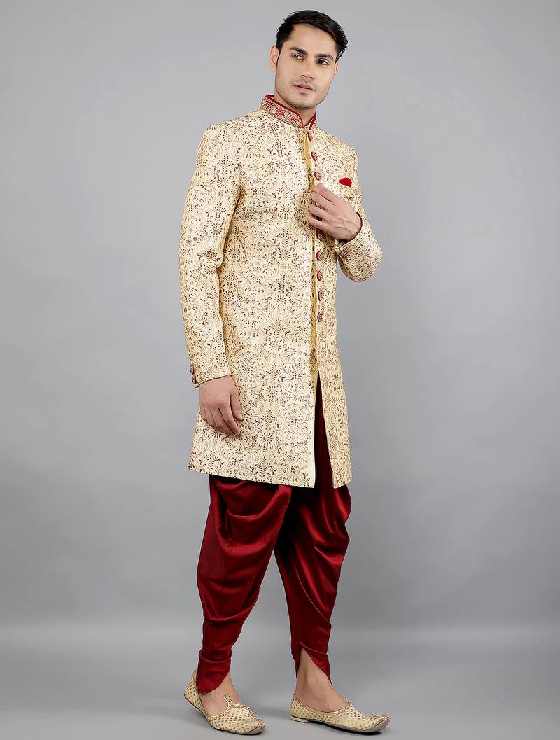 men's floral embroidered sherwani set