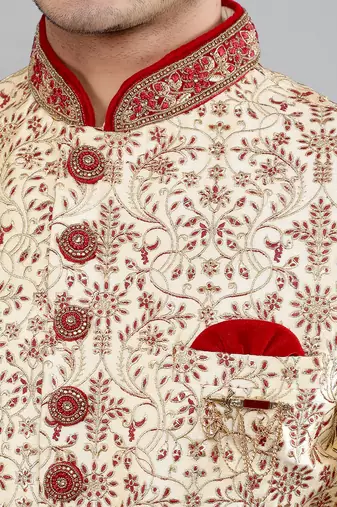 men's floral embroidered sherwani set