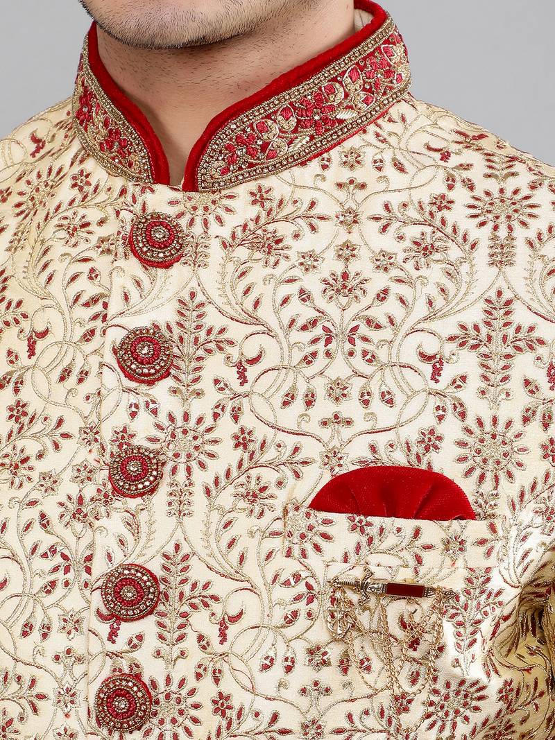 men's floral embroidered sherwani set