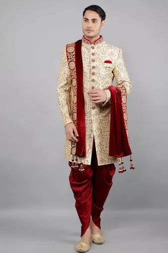 men's floral embroidered sherwani set
