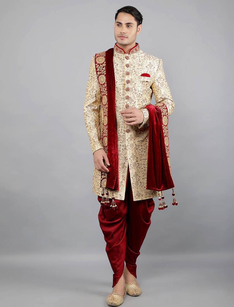 men's floral embroidered sherwani set