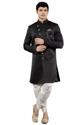 men's woven design ethnic sherwani set