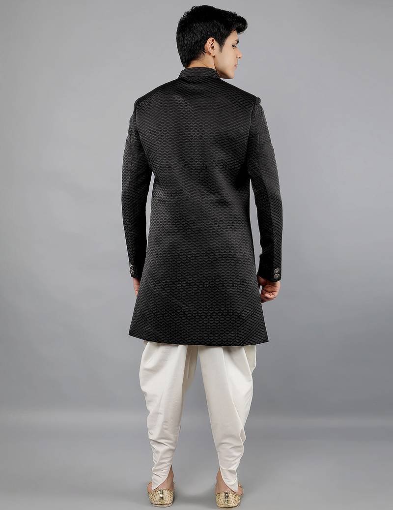 men's woven design ethnic sherwani set