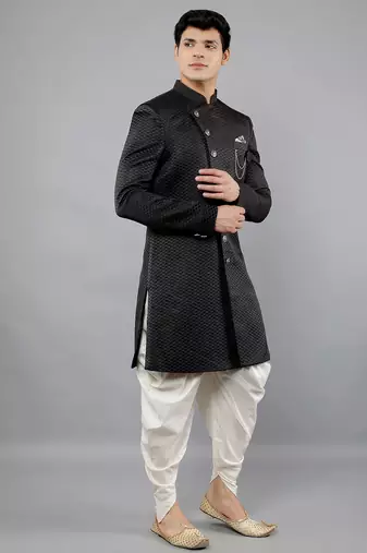 men's woven design ethnic sherwani set