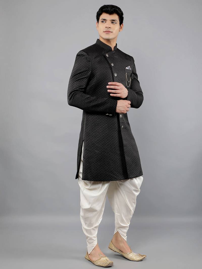 men's woven design ethnic sherwani set