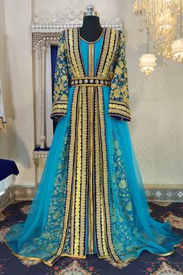 Blue and firozi islamic moroccan kaftan 1