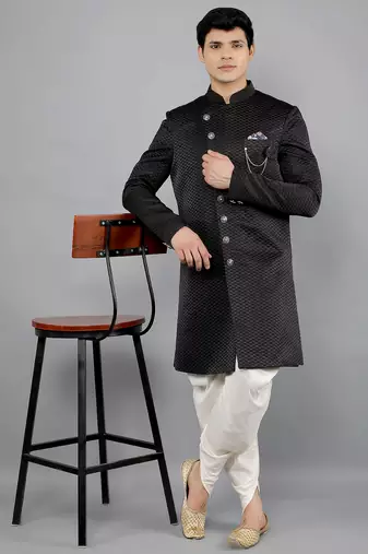 men's woven design ethnic sherwani set