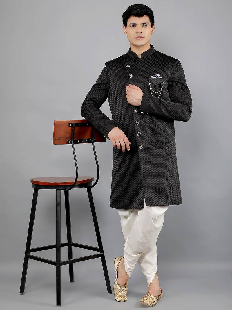 men's woven design ethnic sherwani set