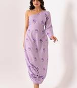 Lilac rayon cotton floral printed one shoulder jumpsuit