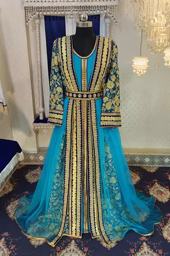 Blue and firozi islamic moroccan kaftan