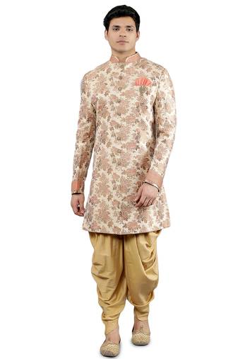  men's floral woven design ethnic sherwani set