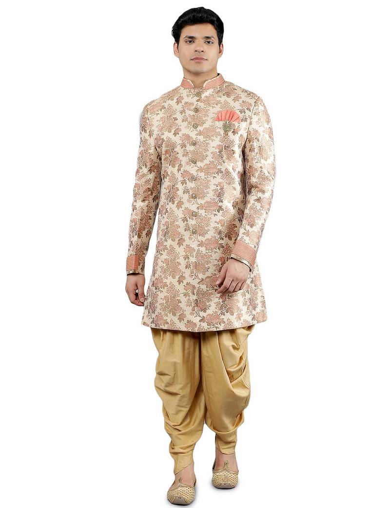  men's floral woven design ethnic sherwani set
