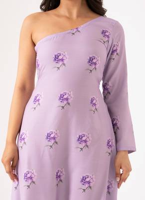 Lilac rayon cotton floral printed one shoulder jumpsuit 3