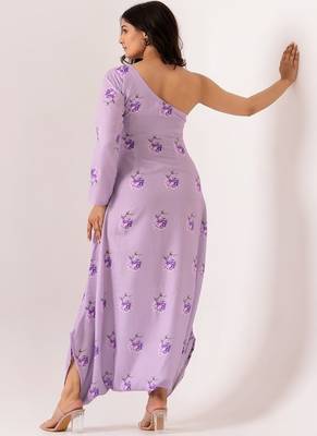 Lilac rayon cotton floral printed one shoulder jumpsuit 4