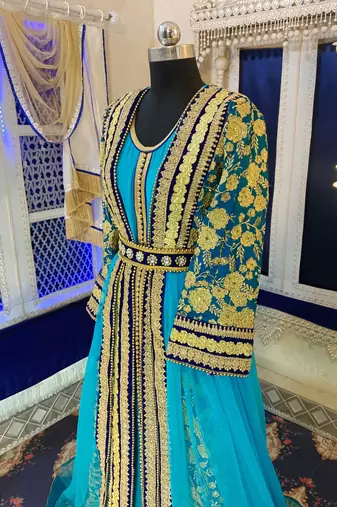 Blue and firozi islamic moroccan kaftan