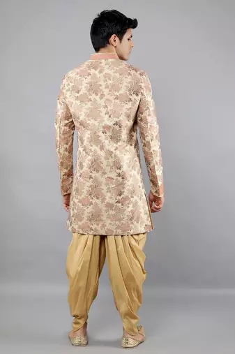  men's floral woven design ethnic sherwani set