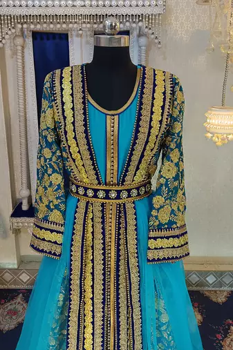 Blue and firozi islamic moroccan kaftan