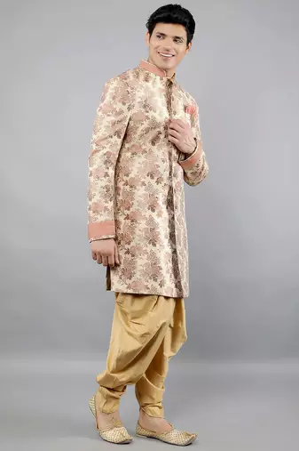  men's floral woven design ethnic sherwani set