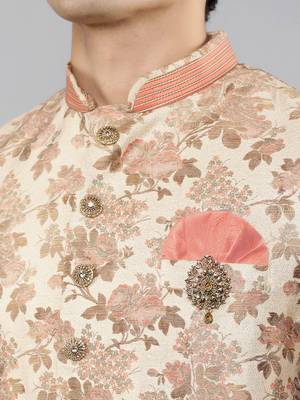  men's floral woven design ethnic sherwani set 4