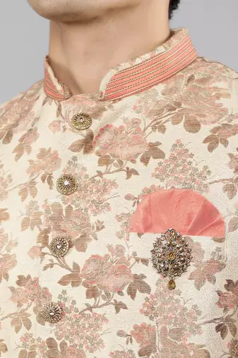  men's floral woven design ethnic sherwani set