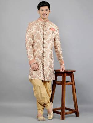  men's floral woven design ethnic sherwani set 5