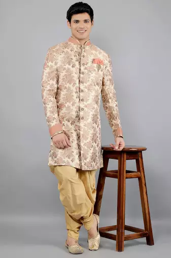  men's floral woven design ethnic sherwani set