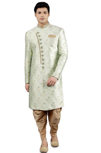 men's floral woven design ethnic sherwani set
