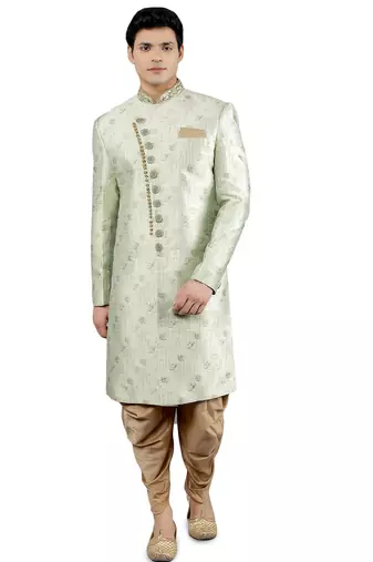 men's floral woven design ethnic sherwani set