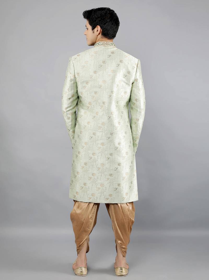men's floral woven design ethnic sherwani set