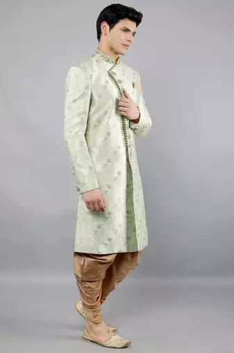 men's floral woven design ethnic sherwani set