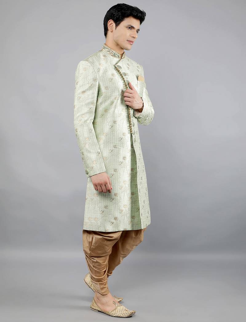 men's floral woven design ethnic sherwani set