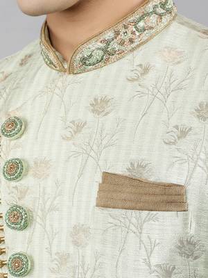 men's floral woven design ethnic sherwani set 4