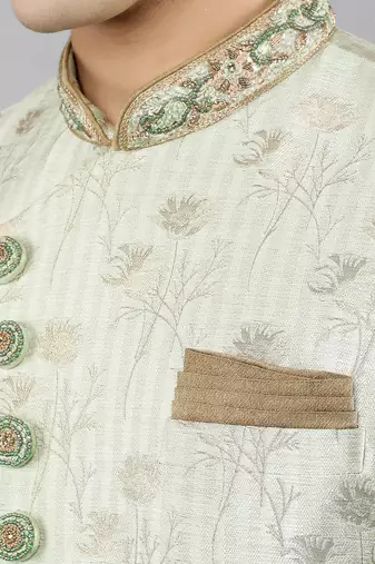 men's floral woven design ethnic sherwani set