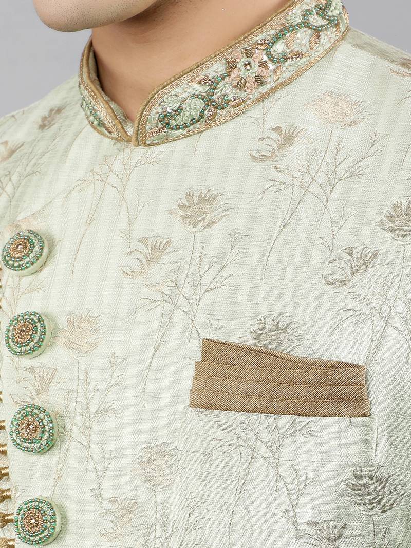 men's floral woven design ethnic sherwani set