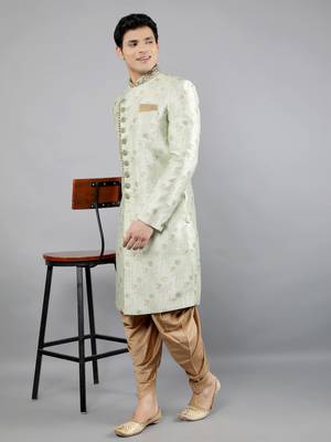 men's floral woven design ethnic sherwani set 5
