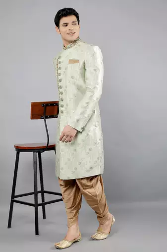 men's floral woven design ethnic sherwani set