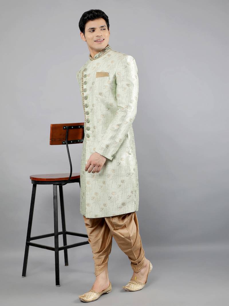 men's floral woven design ethnic sherwani set